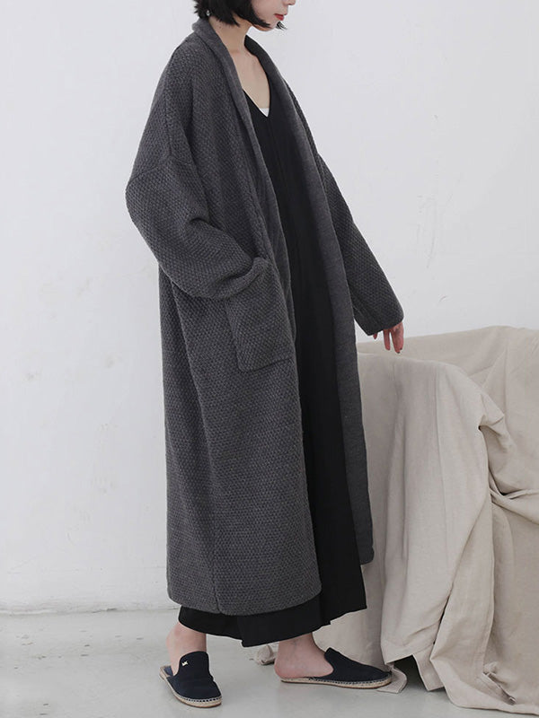 Open Front Cable Knit Longline Pocket Cardigan