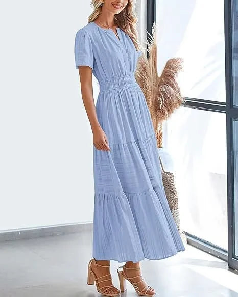 v-neck pleated puff sleeve dress black