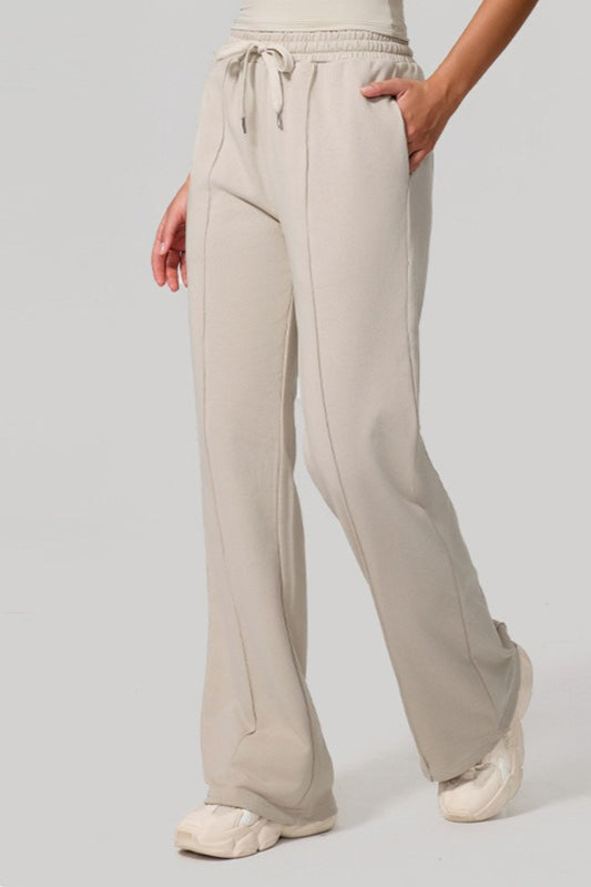 Relaxed Straight Leg High Waist Knit Pants