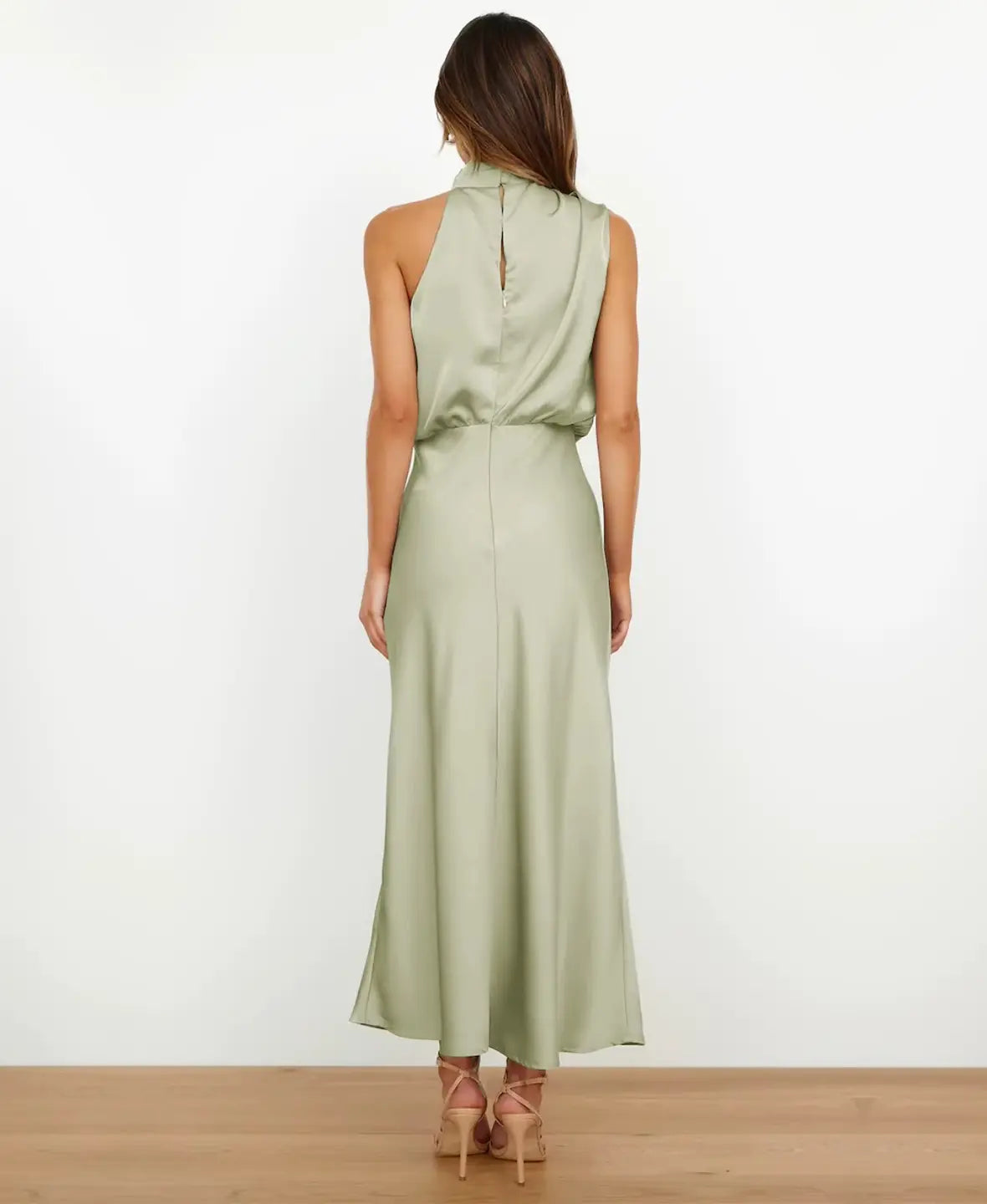 Halter Neck Draped Satin Sleeveless A-Line Maxi Dress 5
