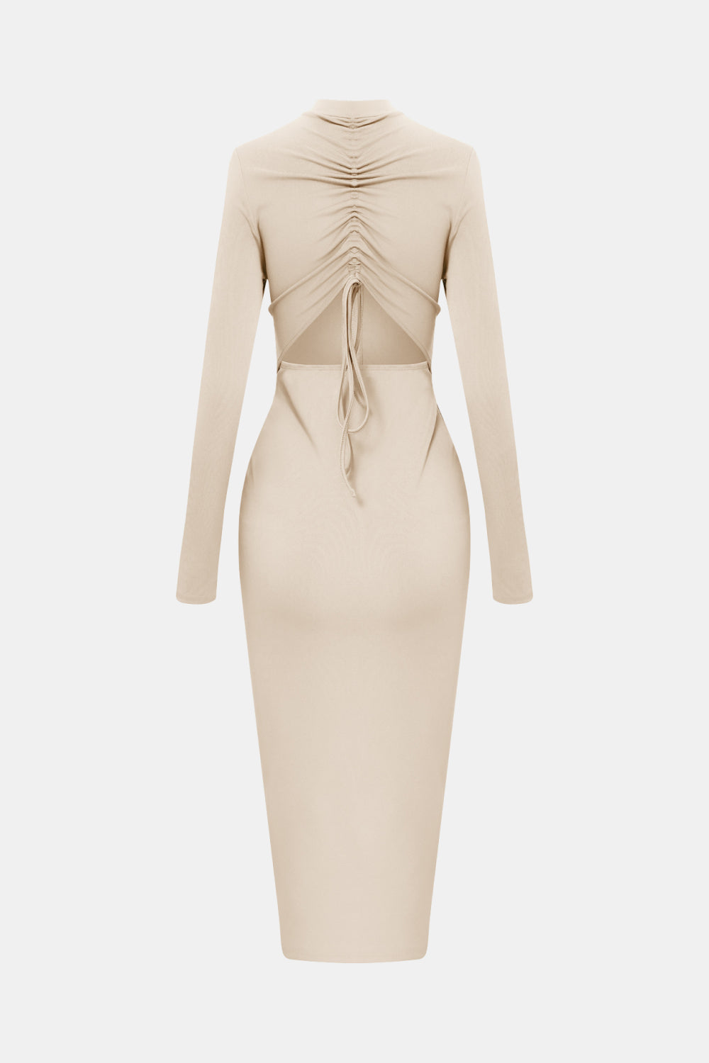 High Neck Zip Front Long Sleeve Cutout Bodycon Midi Dress