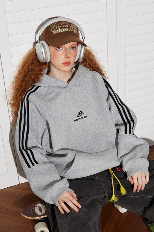 Striped Gray Raglan Sleeve Hoodie