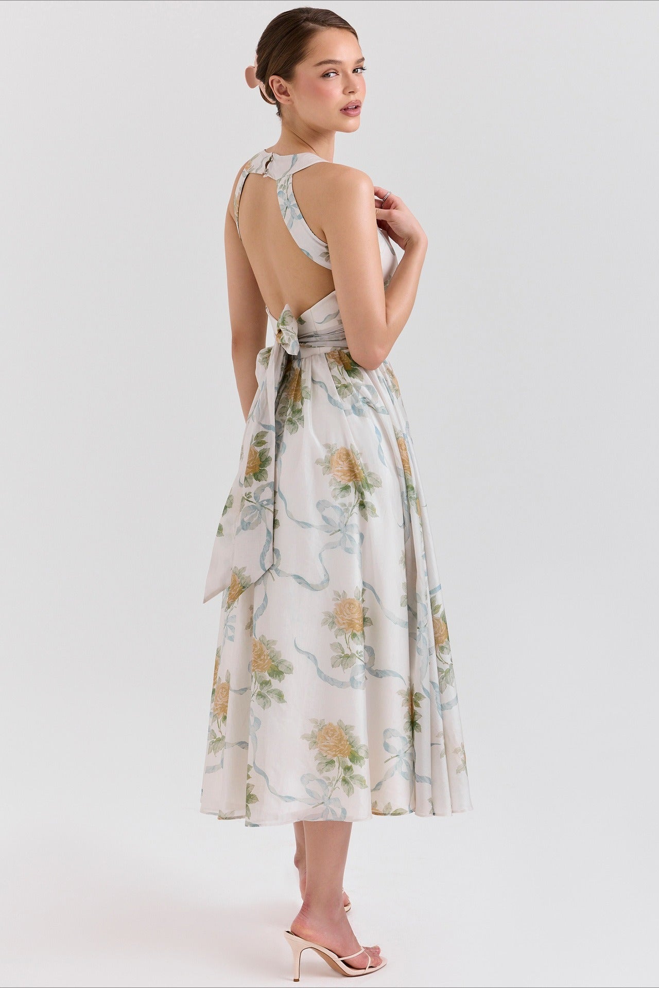 Printed Halter Slim Split Slip Dress