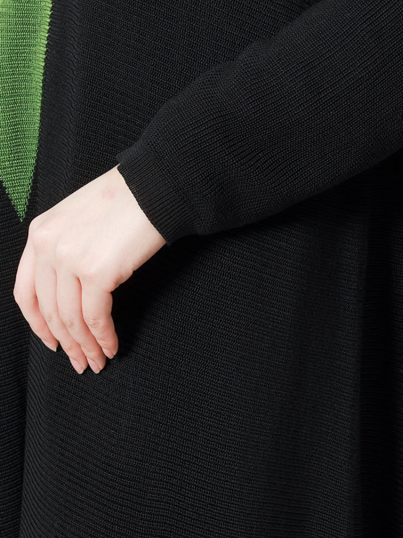 V-Neck Long Sleeve Colorblock Knit Tassel Hem Midi Dress 6