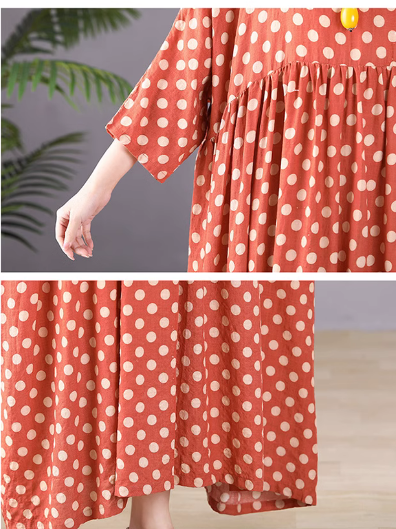 Round Neck Polka Dot Batwing Sleeve Loose Smock Maxi Dress