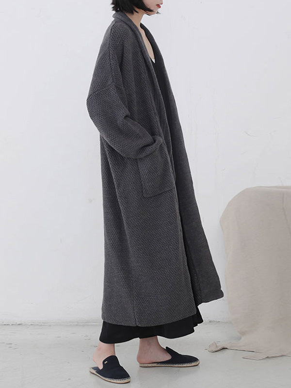 Open Front Cable Knit Longline Pocket Cardigan