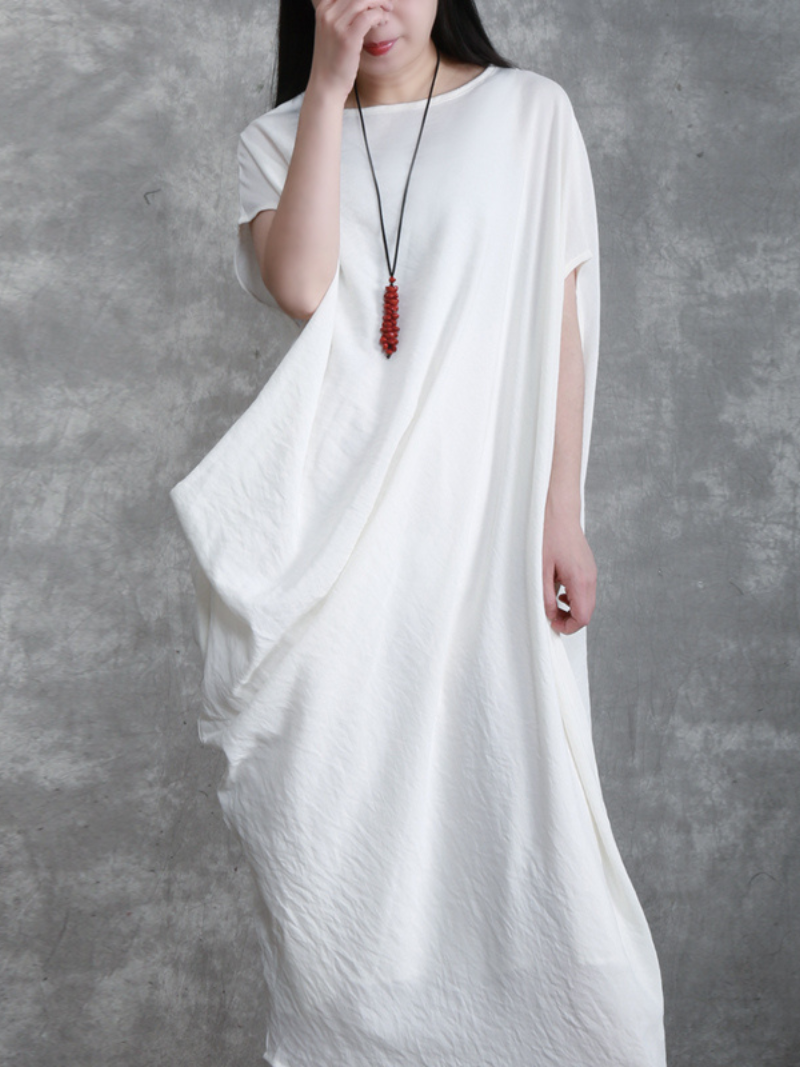 Round Neck Batwing Sleeve Draped Loose Cocoon Maxi Dress
