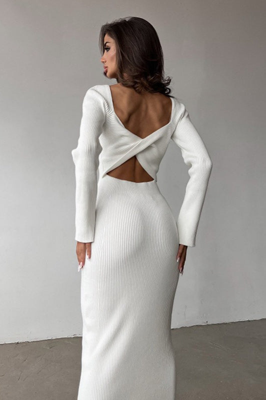 White Slim Convertible Backless Sweater Dress 2