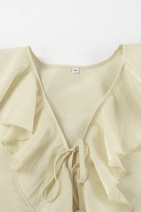 V Neck Relaxed Ruffle Blouse