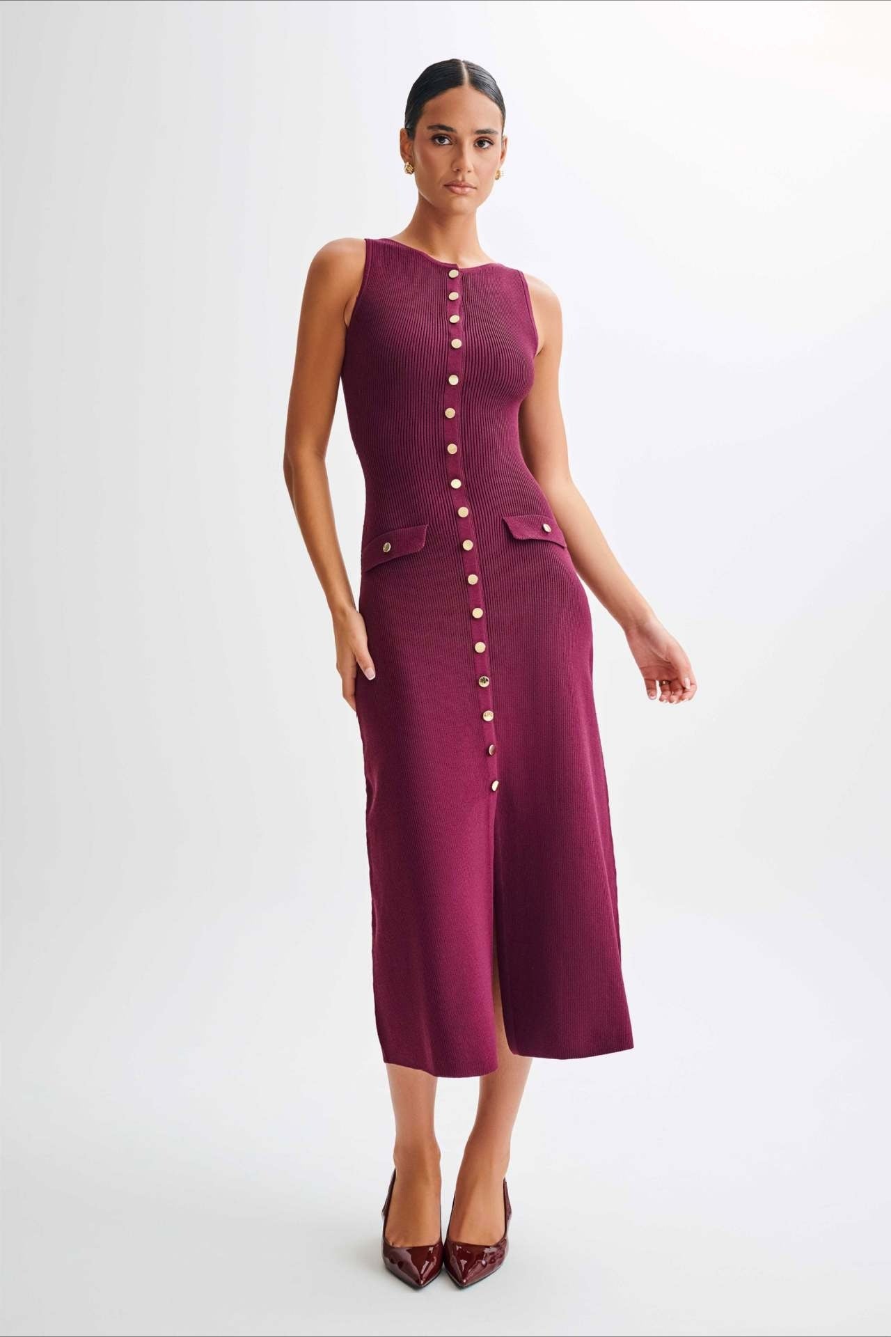 Knit Sleeveless Bodycon Sweater Dress S / Red