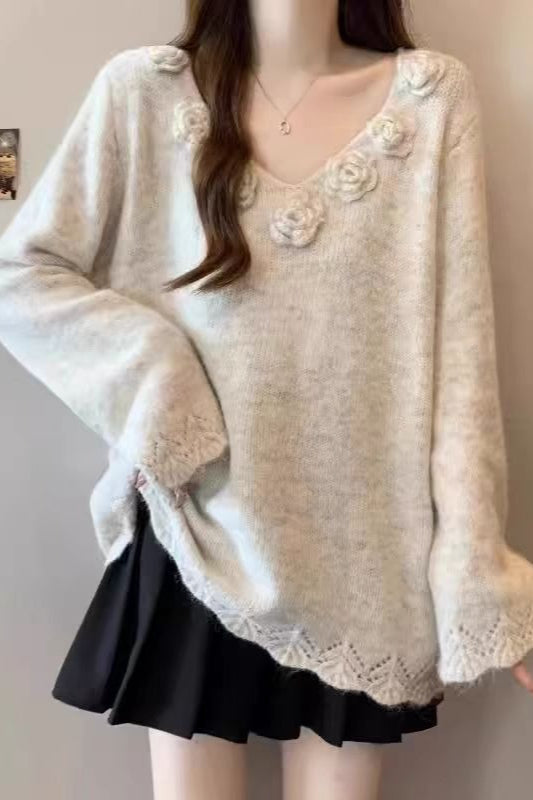 VNeck Vintage Floral Sweater