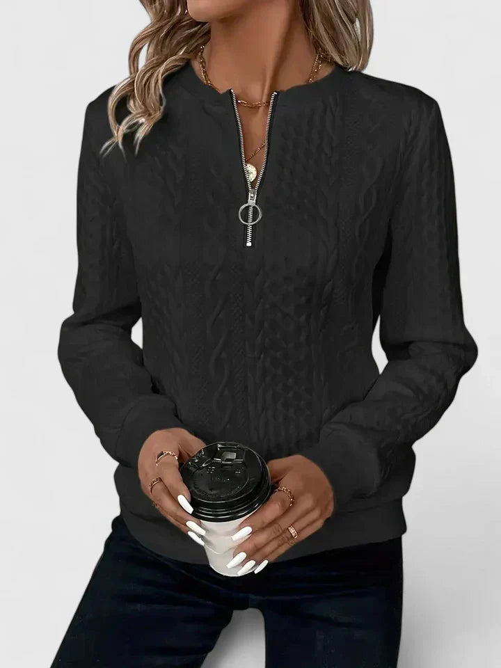 Quarter Zip Cable Knit Textured Long Sleeve Sweater