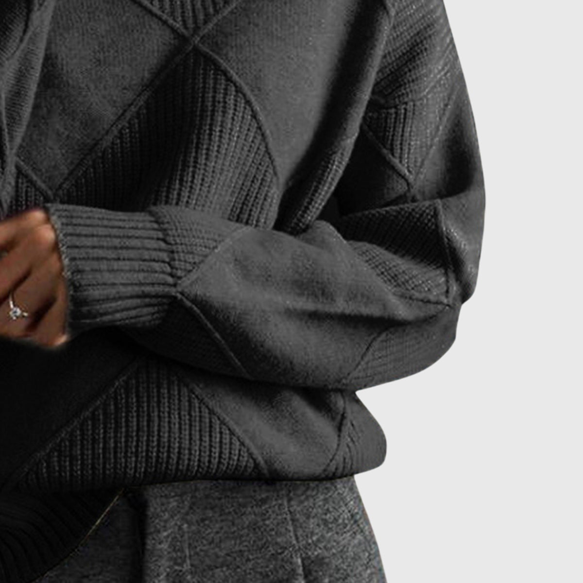 Turtleneck Diamond Textured Knit Long Sleeve Sweater