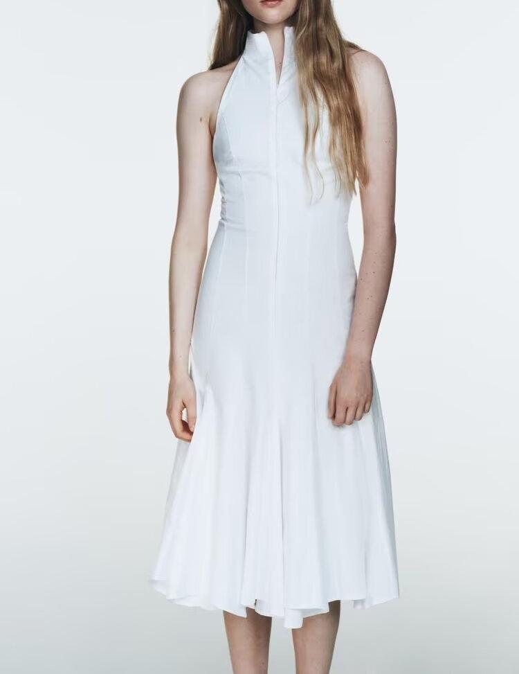 Women Clothing Spring Hanging Collar Triangle Cloth Midi Dress