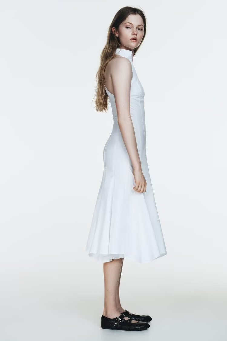 Women Clothing Spring Hanging Collar Triangle Cloth Midi Dress
