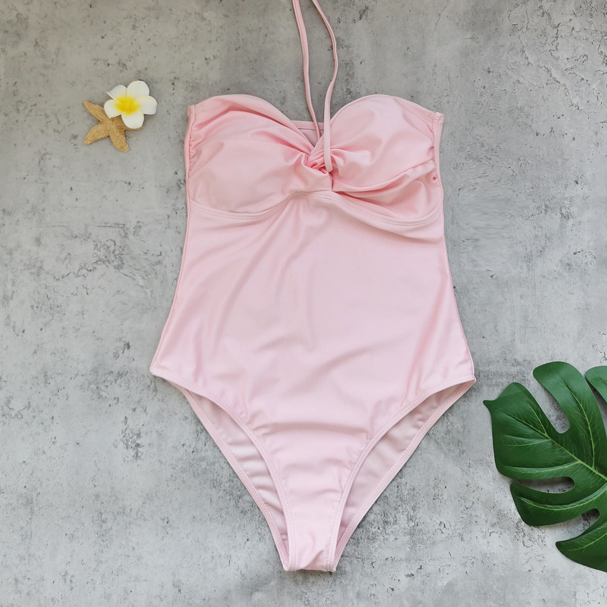 Solid Color Halter Tube Top One Piece Swimsuit Women Skirt Two Piece Sets