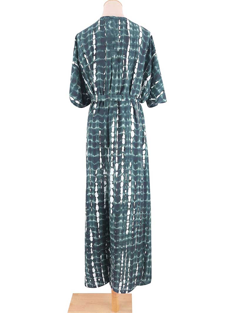 Tie-Dye Print Belted Short Sleeve Long Kimono Duster Robe 6