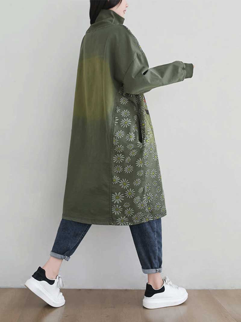 Turtleneck Floral Daisy Print Medallion Oversized Sweatshirt Midi Dress
