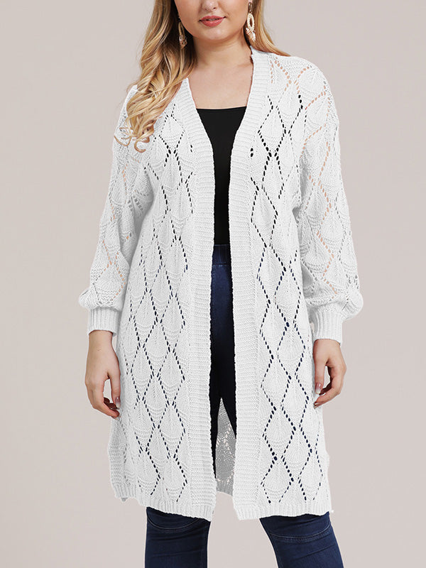Open Front Pointelle Knit Long Sleeve Longline Cardigan