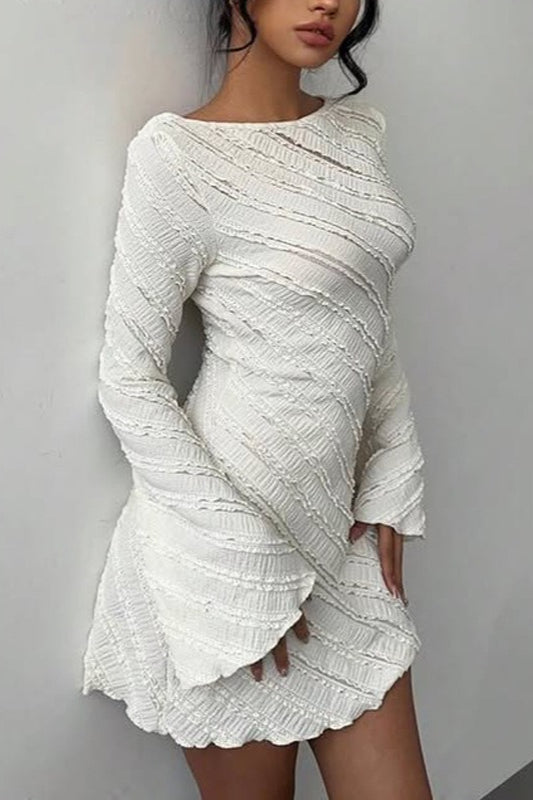 White Boat Neck Backless A-Line Sweater Dress 4