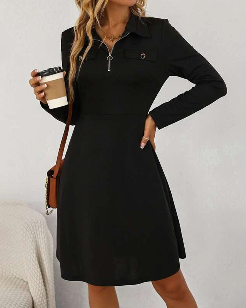 Elegant Knee-Length Dress with Lapels
