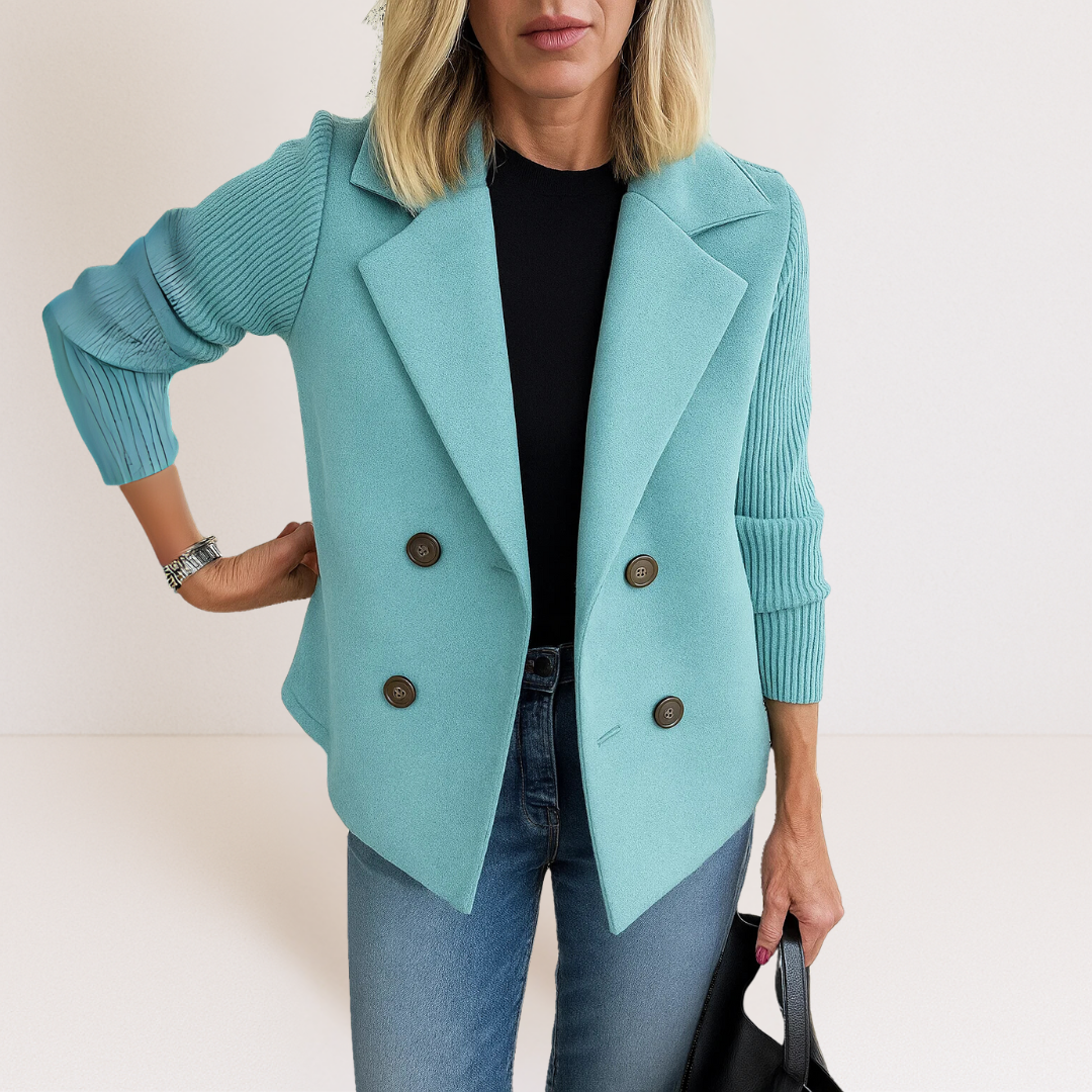 Notch Lapel Ribbed Knit Sleeve Double-Breasted Coat 6
