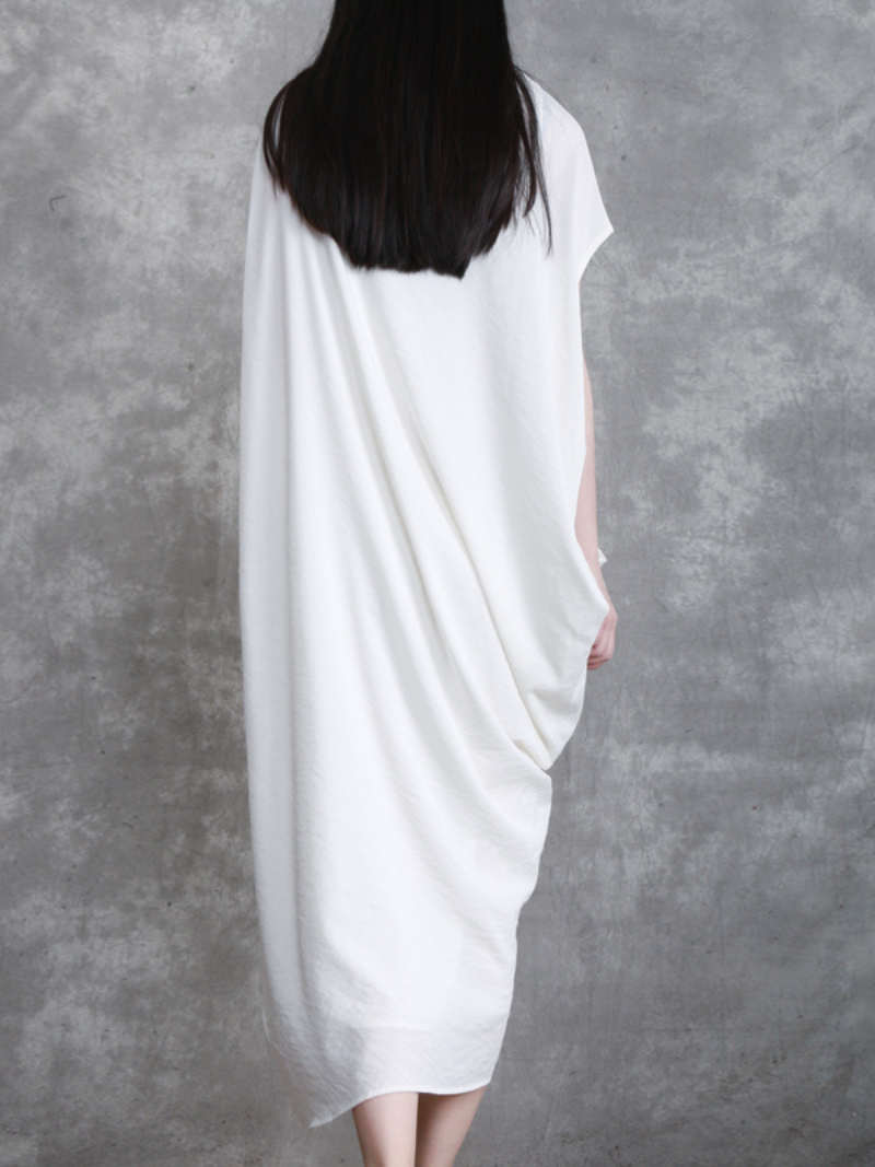Round Neck Batwing Sleeve Draped Loose Cocoon Maxi Dress 3