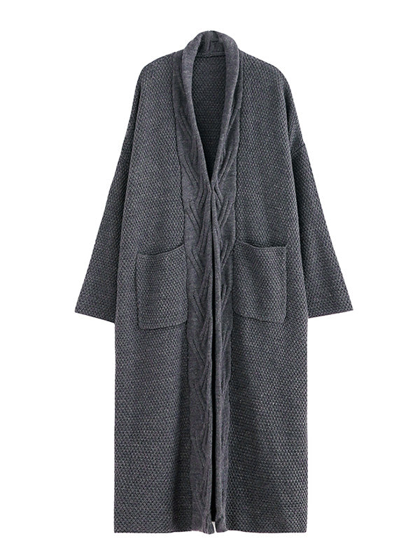 Open Front Cable Knit Longline Pocket Cardigan