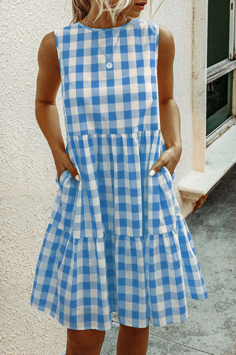 Fashion Street Plaid O Neck Princess Dresses(3 Colors)