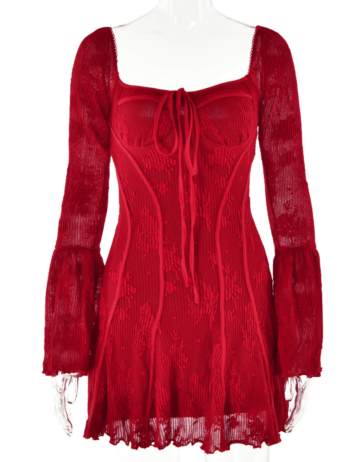 Square Neck Floral Mini Dress In Red