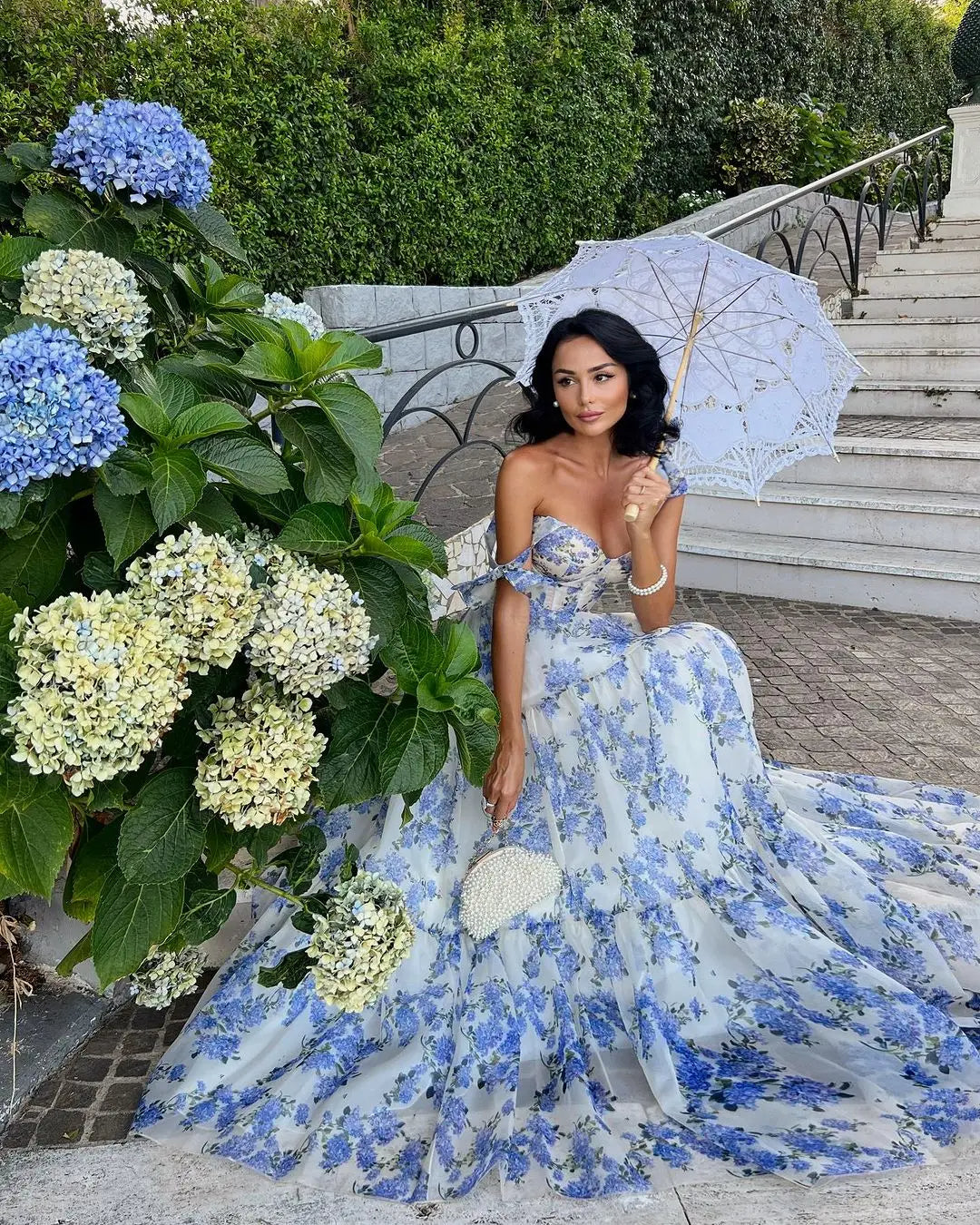 Sophia Blossom Elegant Floral Tie Strap Maxi Dress