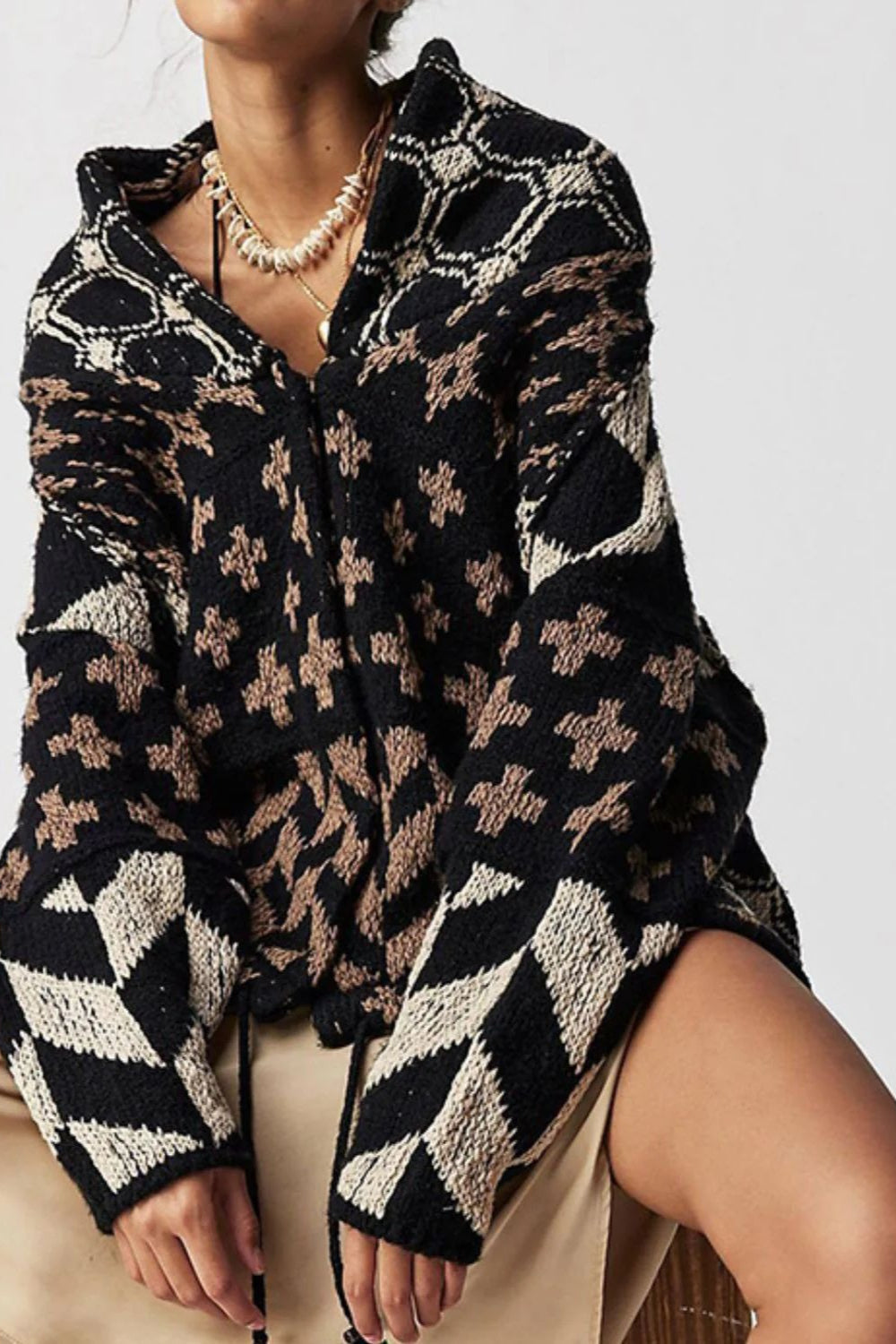 Abstract Y2K Loose Long Sleeve Knit Cardigan