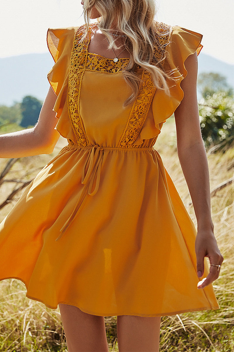 Veda Effortless Cute a Line Dresses with Solid Color Lace and Square Collar Elevated Occasion Wear