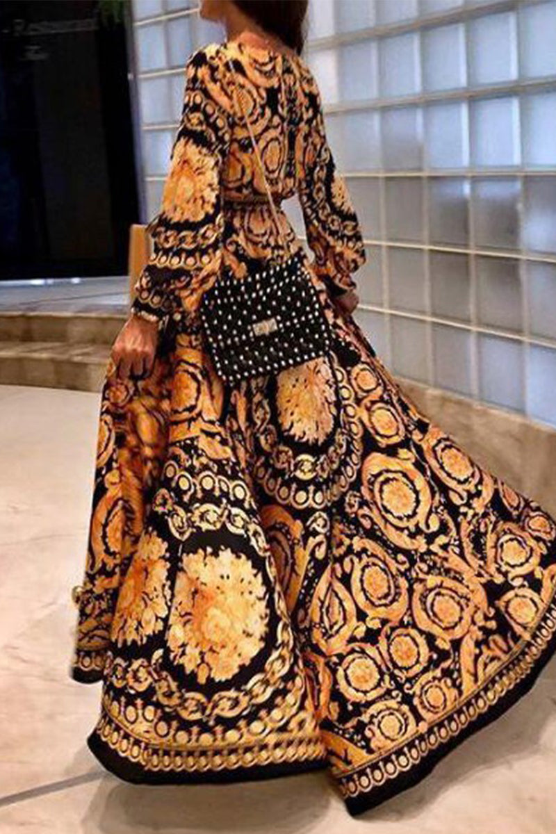 Paz Aesthetic Vintage Style Printed Dresses with Frenulum and V Neck Boutique Collection