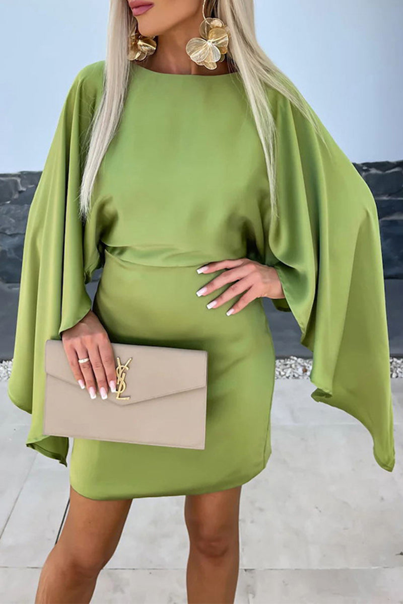 Milagros Chic Solid Patchwork Dresses with Wrap Skirt and O Neck Silhouette Collection