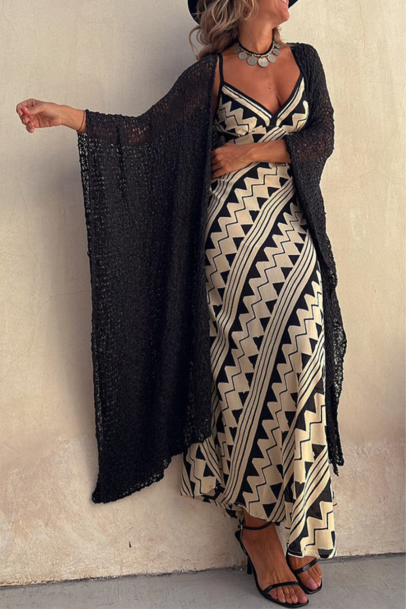 Caridad Premium Bohemian Holiday Dresses with Striped Patchwork and V Neck Boutique Collection