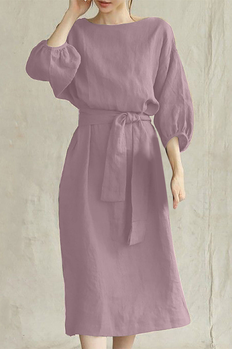 Beatrice Elevated Casual Half Sleeve Tie Waist Midi Dress Chic Silhouette Collection