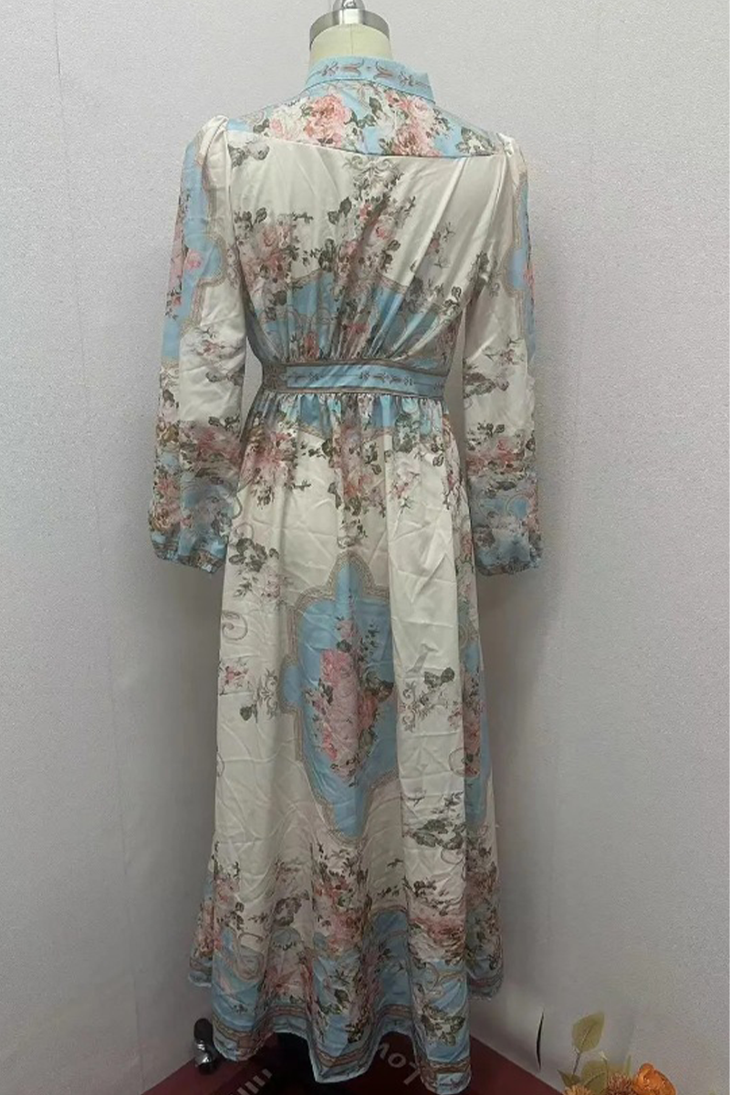 Mercedes Boutique Floral Print a Line Dresses with Buckle and V Neck Evening Wear Edit