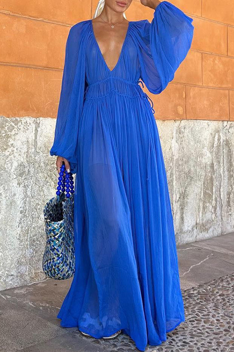 Magaly Boutique Solid Color Patchwork Sheer V Neck a Line Dresses (3 Colors) Designer Edit