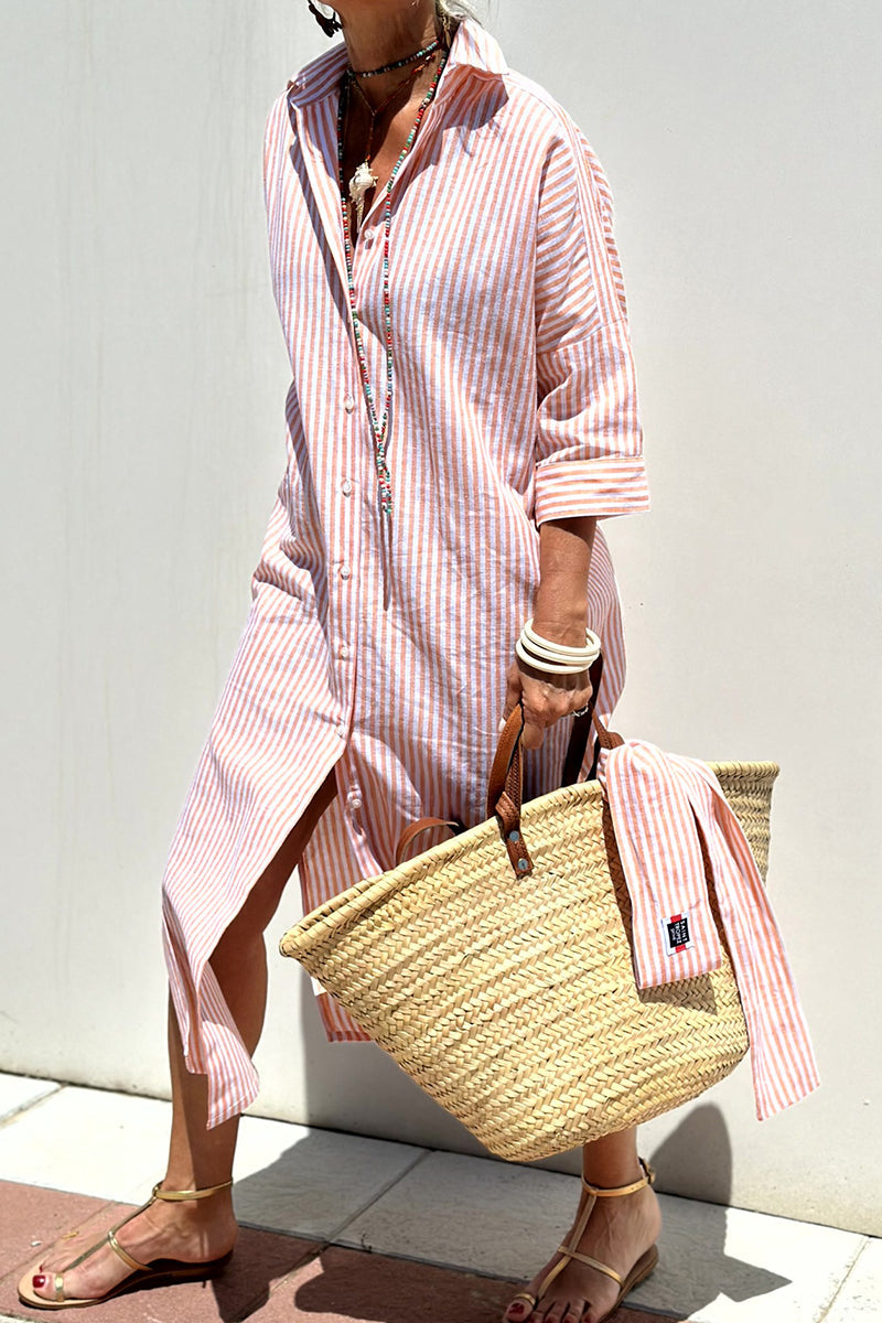 Giselle Timeless Casual Plaid Striped Snap Buttons Belted Turn Down Collar Shirt Dresses (5 Colors) Premium Wardrobe Essential