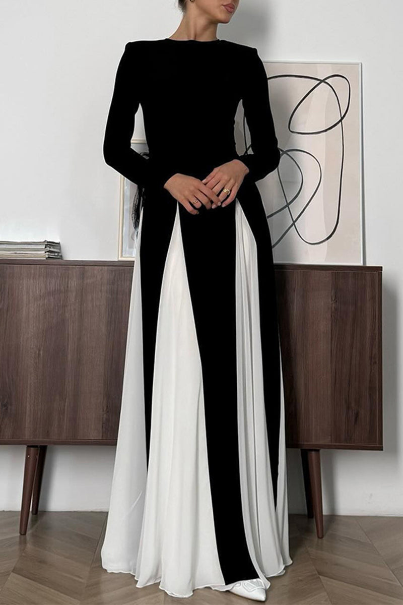 Antonia Boutique Long Dresses with Solid Color Contrast and O Neck Elevated Occasion Wear