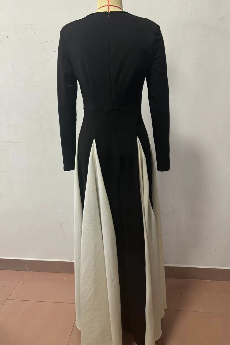 Antonia Boutique Long Dresses with Solid Color Contrast and O Neck Elevated Occasion Wear