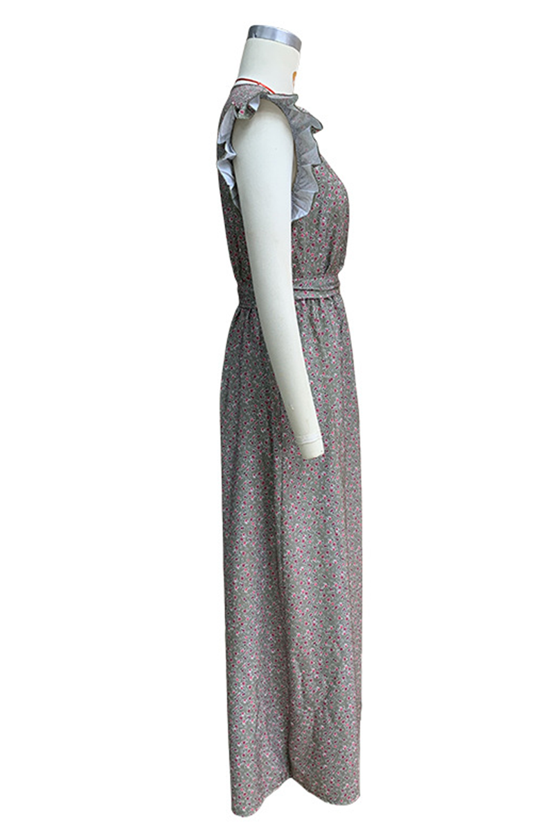 Yolanda Premium Casual Floral Print Street Dresses with Pocket Ruffles and a Line V Neck Statement Occasion Edit