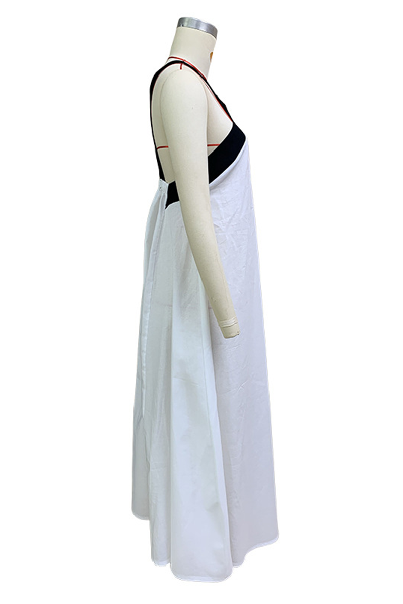 Ximena Minimalist Casual Sling Dresses with Patchwork Contrast and V Neck Boutique Dress Collection