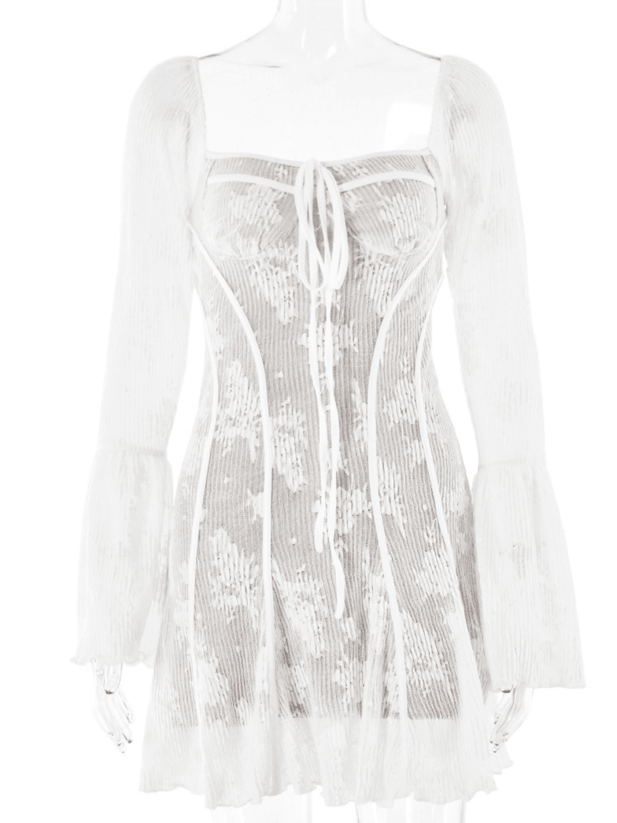 Square Neck Floral Mini Dress In White