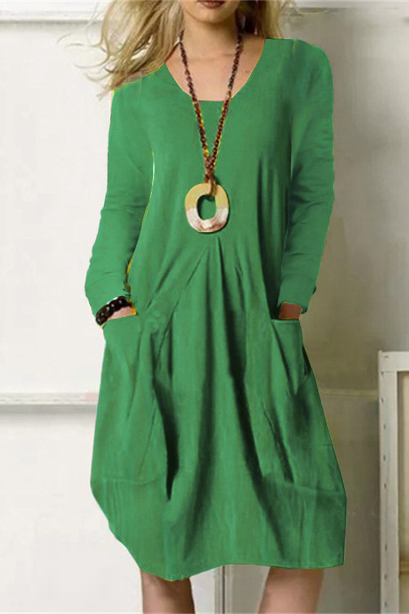 Ariadna Exclusive Dress Leisure Solid Color Pocket O Neck Long Sleeve Chic Silhouette Collection