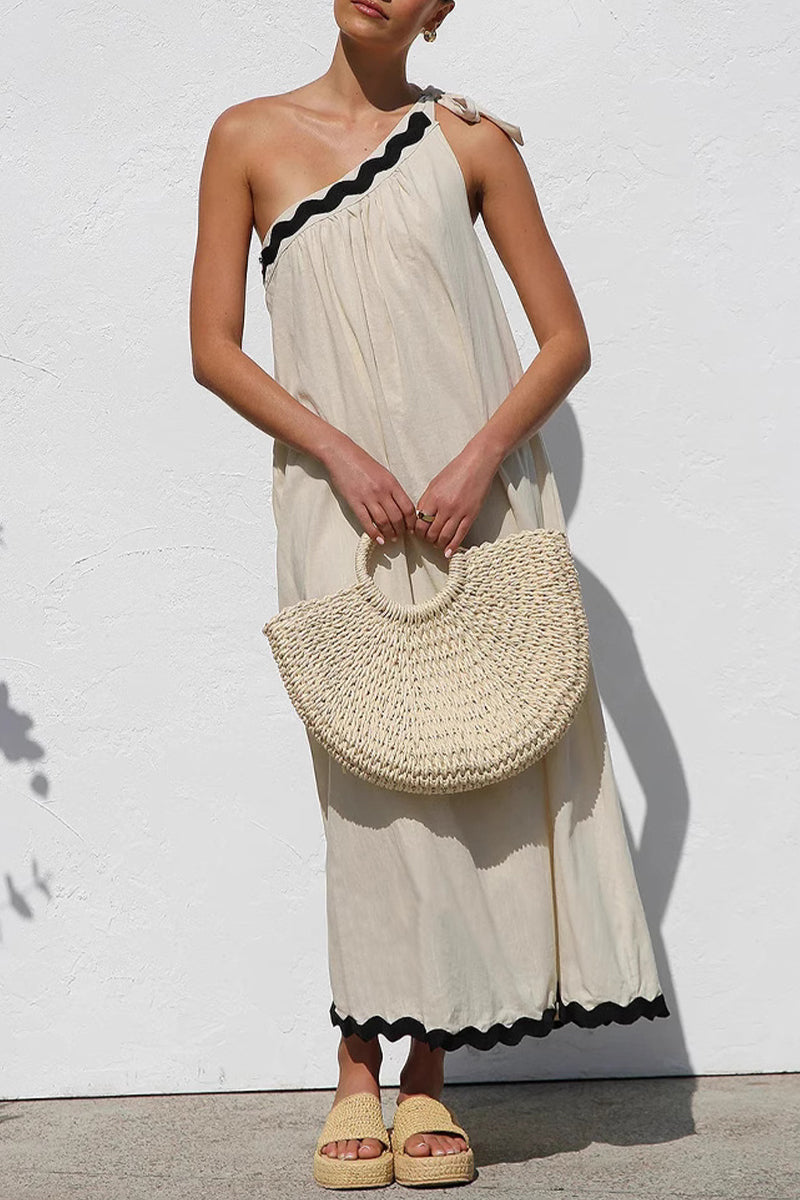 Gabriela Elevated Holiday Ripple Patchwork Dresses with Irregular Drop Shoulder and Lace Up, Sleeveless Chic Silhouette Collection