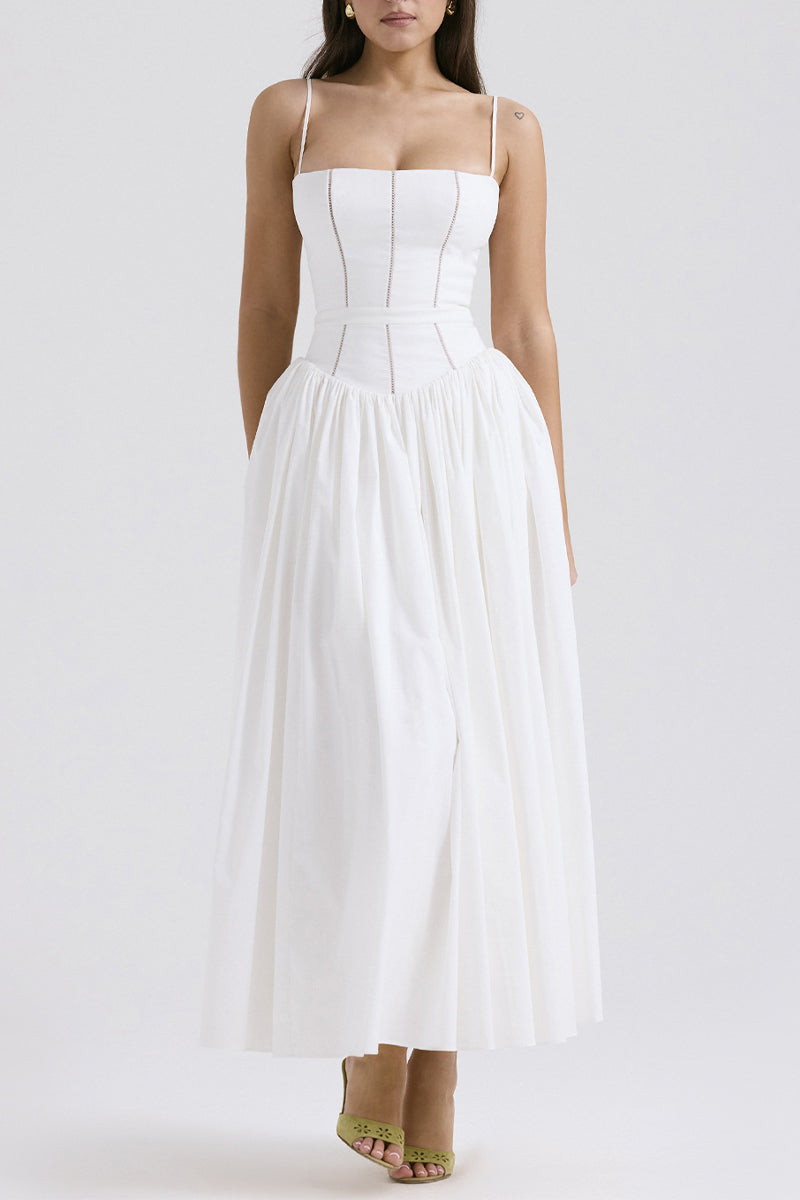 Johana Boutique Patchwork Sling Dresses with Square Neckline Evening Wear Edit