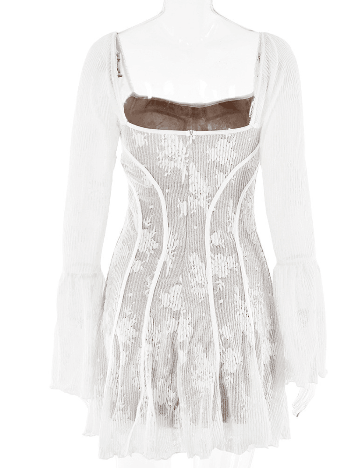 Square Neck Floral Mini Dress In White
