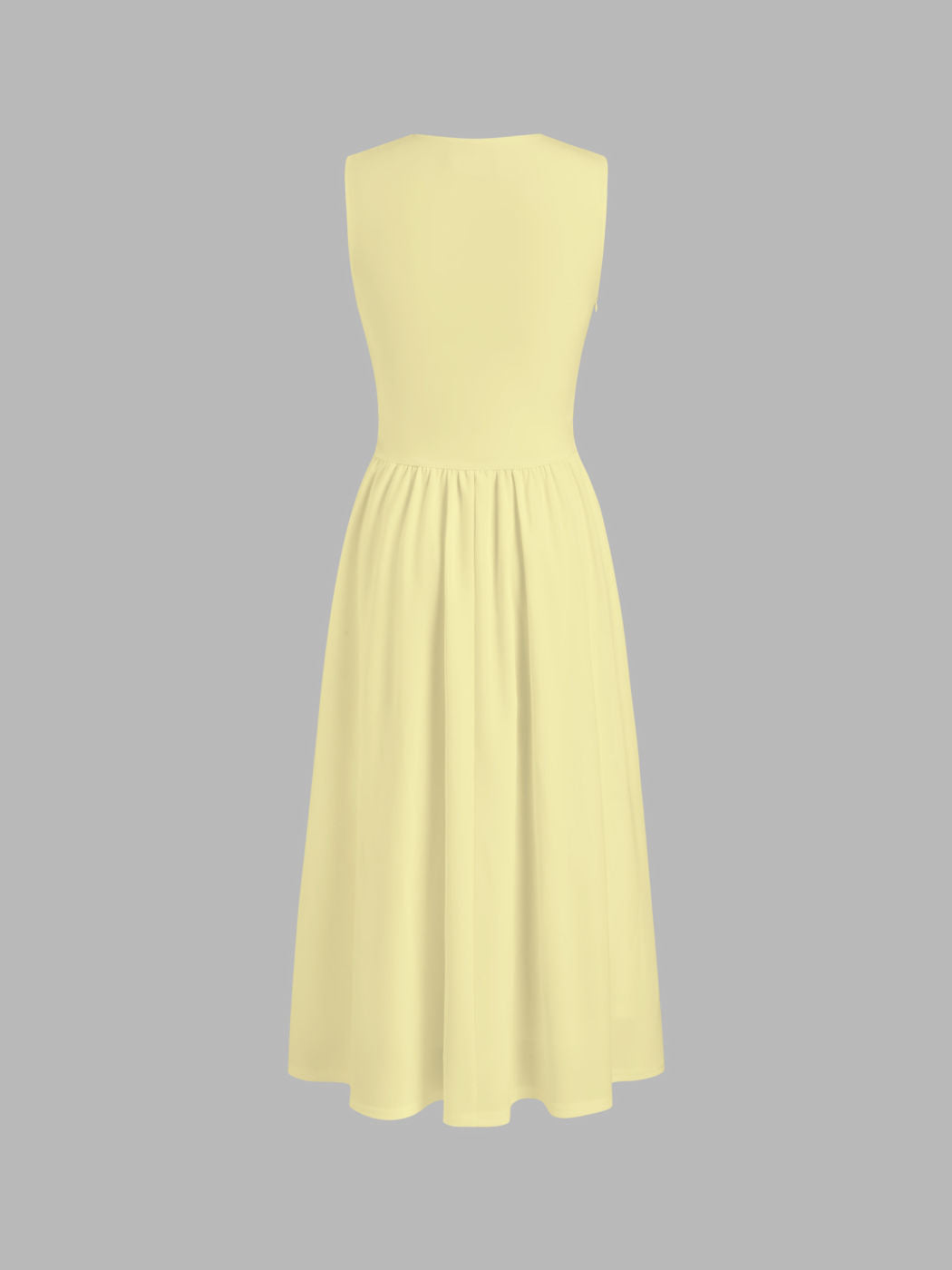 Yellow Boat Neck Ruched Waist Sleeveless A-Line Midi Dress 6